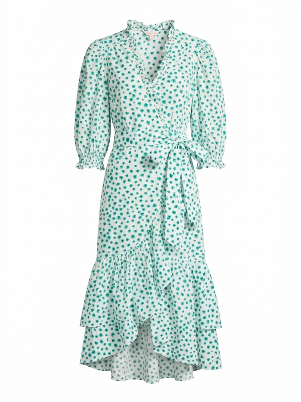 Rebecca Taylor Mint and Green Floral High-Low Wrap Dress